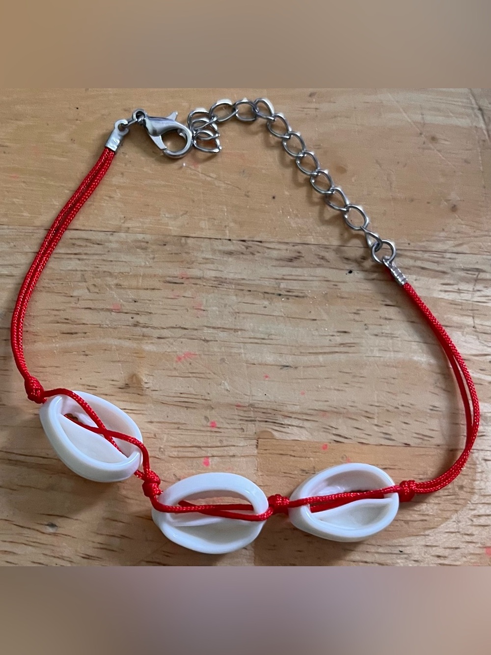 White Cowrie Shell Bracelet with Red Cord - Picture 3 of 3